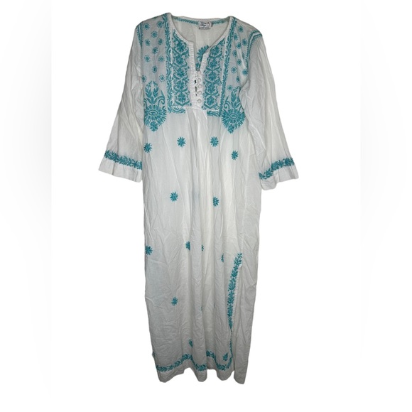 Vintage Style Ibiza Embroidered Maxi Dress Boho Hippy cotton Size S/M - Picture 1 of 11